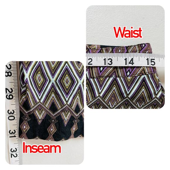 Jennifer Lopez Purple Gold Boho Chevron Silky Flat Front Palazzo Pants 6 - Picture 8 of 8